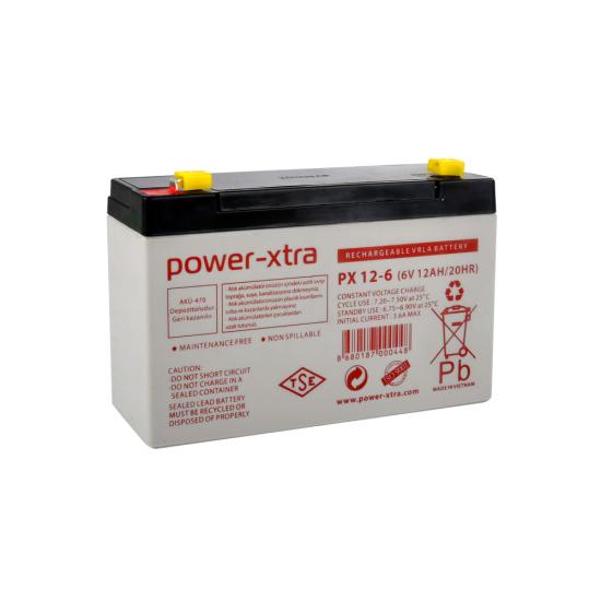 Power-Xtra PX12-6S - 6V 12 Ah Bakımsız Kuru Akü -F1