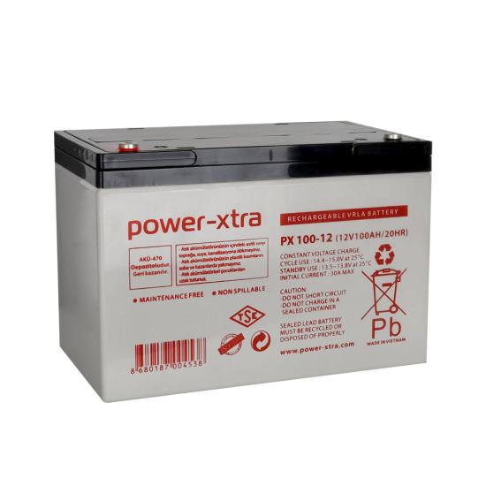 Power-Xtra PX100-12AN - 12V 100 Ah Bakımsız Kuru Akü - F8 - (M6 Bolts)