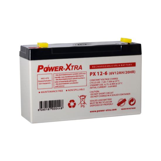 Power-Xtra PX12-6S - 6V 12 Ah Bakımsız Kuru Akü -F1