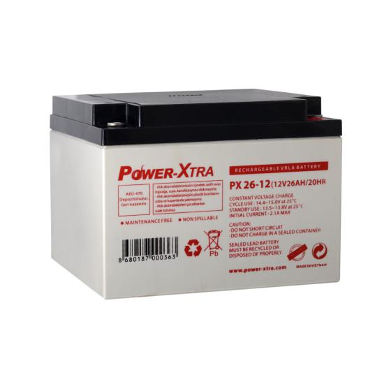 Power-Xtra PX26-12 - 12V 26 Ah Bakımsız Kuru Akü - F3 - (M5 Bolts)