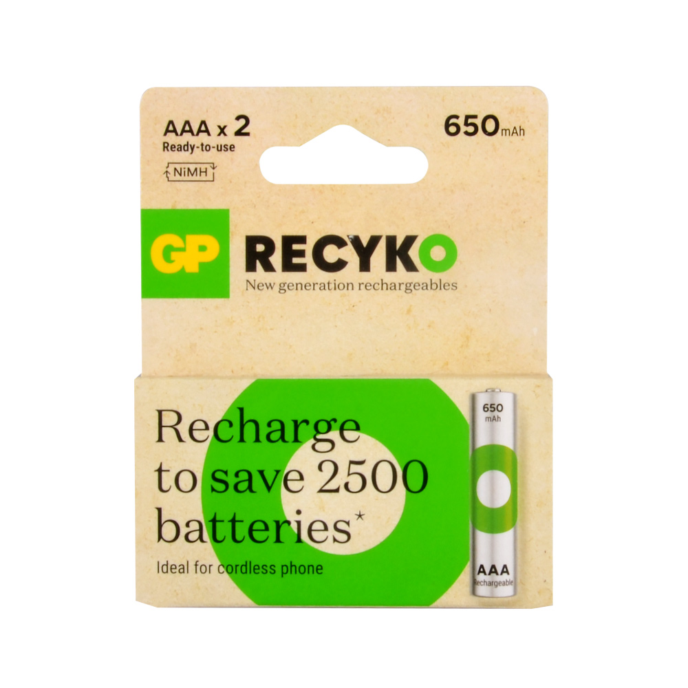 GP%20Recyko%20650%20mAh%20AAA%20Ni-Mh%20İnce%20Kalem%20Pil%202li%20Blister