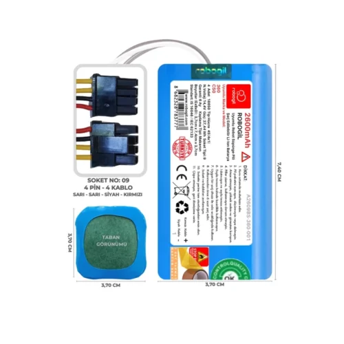 360 C50 2600mAh Uyumlu Bataryası Robot Süpürge Pili Li-ion Yedek Pil Paketi A2609BS-360-001