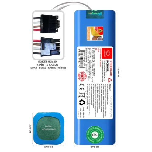 360 S9 7000mAh Uyumlu Bataryası Robot Süpürge Pili Li-ion Yedek Pil Paketi C7020BS-360-006