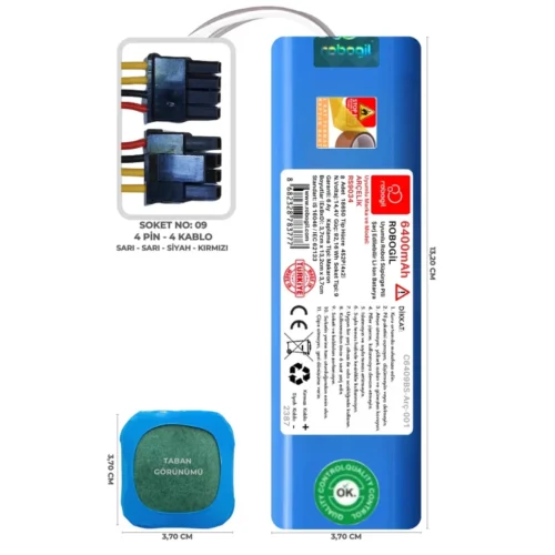 Arçelik RS 9034 6400mAh Uyumlu Bataryası Robot Süpürge Pili Li-ion Yedek Pil Paketi C6409BS-Arç-001