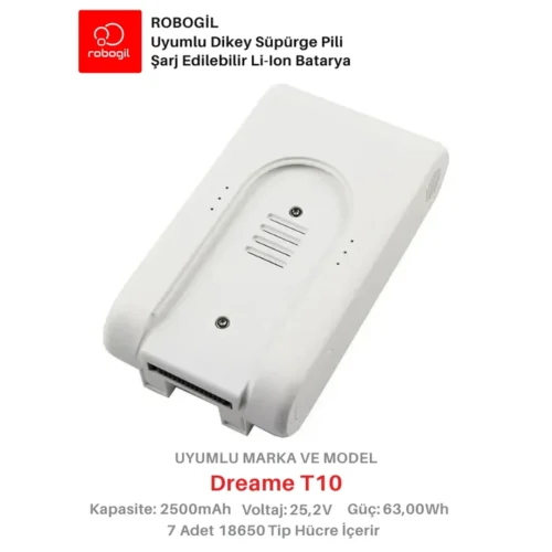 Dreame T10 White Handheld Cordless Vacuum 2500mAh Uyumlu Bataryası Dikey Süpürge Pili Li-ion Yedek Pil Paketi DreT10-W-01