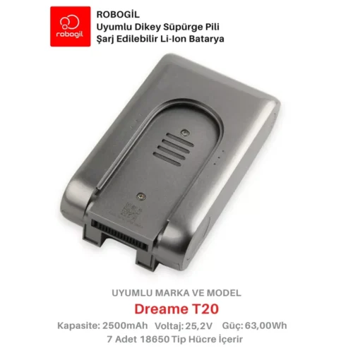 Dreame T20 Black Handheld Cordless Vacuum 2500mAh Uyumlu Bataryası Dikey Süpürge Pili Li-ion Yedek Pil Paketi DreT20-B-01