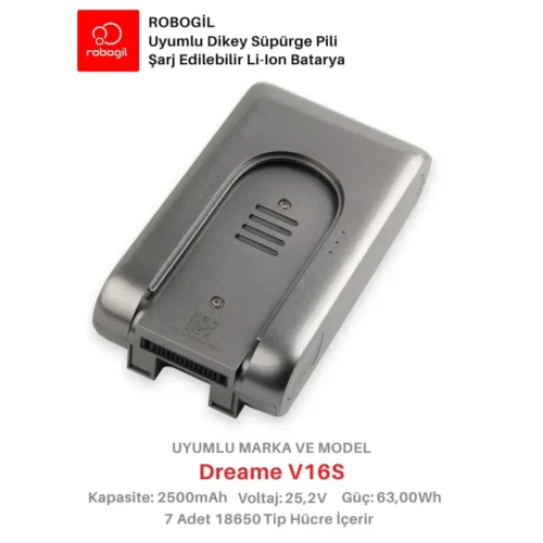 Dreame V16S Black Handheld Cordless Vacuum 2500mAh Uyumlu Bataryası Dikey Süpürge Pili Li-ion Yedek Pil Paketi DreV16S-B-01