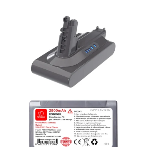 Dyson V10 SV12 Total Clean 2500mAh Uyumlu Bataryası Dikey Süpürge Pili Li-ion Yedek Pil Paketi DysV10-SV12-07