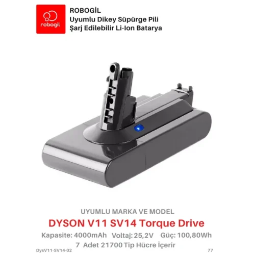 Dyson V11 SV14 Torque Drive 4000mAh Uyumlu Bataryası Dikey Süpürge Pili Li-ion Yedek Pil Paketi DysV11-SV14-02