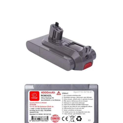 Dyson V11C SV16 Outsize Click-In 4000mAh Uyumlu Pil Paketi / Bataryası DysV11C-SV16-01Sıra: 80