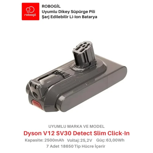 Dyson V12C SV30 Detect Slim 2500mAh Uyumlu Bataryası Dikey Süpürge Pili Li-ion Yedek Pil Paketi DysV12C-SV30-01
