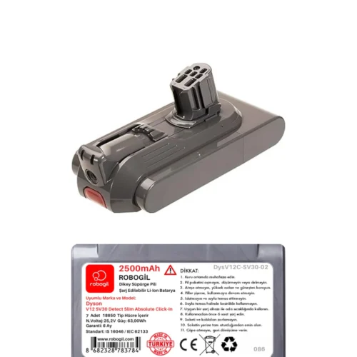 Dyson V12C SV30 Detect Slim Absolute 2500mAh Uyumlu Bataryası Dikey Süpürge Pili Li-ion Yedek Pil Paketi DysV12C-SV30-02