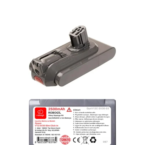 Dyson V12C SV30 Slim 2500mAh Uyumlu Bataryası Dikey Süpürge Pili Li-ion Yedek Pil Paketi DysV12C-SV30-03