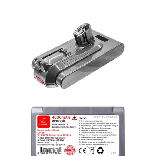 Dyson V15C SV22 Detect Extra 4000mAh Uyumlu Bataryası Dikey Süpürge Pili Li-ion Yedek Pil Paketi DysV15C-SV22-02
