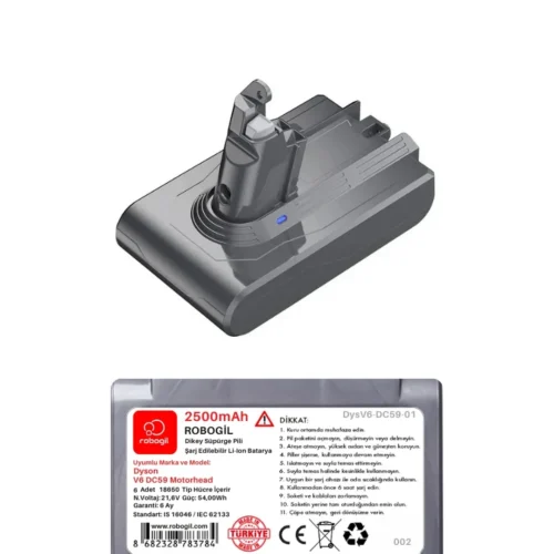 Dyson V6 DC59 Motorhead 2500mAh Uyumlu Bataryası Dikey Süpürge Pili Li-ion Yedek Pil Paketi DysV6-DC59-01