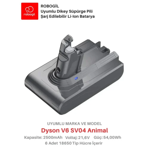Dyson V6 SV04 Animal 2500mAh Uyumlu Bataryası Dikey Süpürge Pili Li-ion Yedek Pil Paketi DysV6-SV04-01