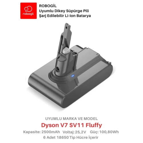 Dyson V7 SV11 Fluffy 2500mAh Uyumlu Bataryası Dikey Süpürge Pili Li-ion Yedek Pil Paketi DysV7-SV11-05