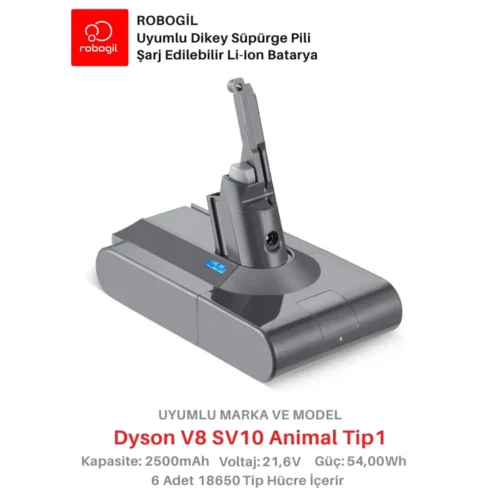 Dyson V8 SV10 Animal 2500mAh Uyumlu Bataryası Dikey Süpürge Pili Li-ion Yedek Pil Paketi DysV8-SV10-05