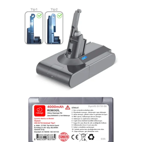 Dyson V8 SV10 Animal 4000mAh Uyumlu Bataryası Dikey Süpürge Pili Li-ion Yedek Pil Paketi DysV8-SV10-06