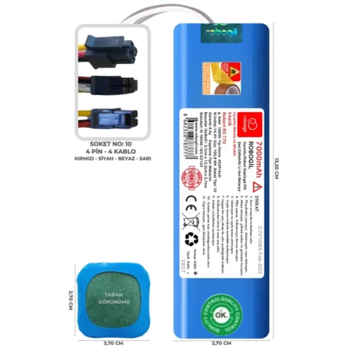 Fakir Robert RS 770 7000mAh Uyumlu Bataryası Robot Süpürge Pili Li-ion Yedek Pil Paketi C7010BS-Fak-003