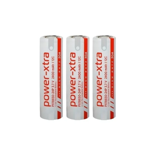 Power-Xtra PX18650-24P - 3.7V 2400 Mah Li-ion Şarjlı Pil - 12C - 30A 3 Lü (+ - Pinli)