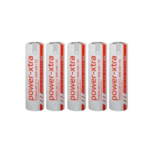 Power-Xtra PX18650-24P - 3.7V 2400 Mah Li-ion Şarjlı Pil - 12C - 30A 5 Li (+ - Pinli)