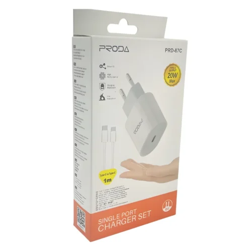 Proda PRD-87C 3.0A Type-C To Type-C Beyaz Ev Şarj Adaptörü