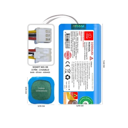 Proscenic 830T 3200mAh Uyumlu Bataryası Robot Süpürge Pili Li-ion Yedek Pil Paketi A3205BS-Pro-001