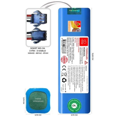 Proscenic M7 Pro 7000mAh Uyumlu Bataryası Robot Süpürge Pili Li-ion Yedek Pil Paketi C7004BS-Pro-001