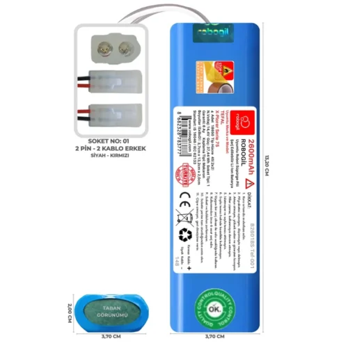 Tefal X-Plorer Serie 75 2600mAh Uyumlu Bataryası Robot Süpürge Pili Li-ion Yedek Pil Paketi B2601BS-Tef-001