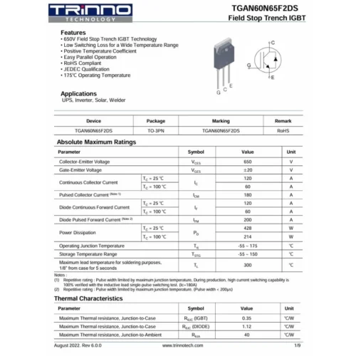 TGAN60N65F2DS -TO-247 120A 650V FİELD STOP TRENCH IGBT TECHNOLOGY