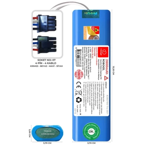 Trouver Finder RLS3 2600mAh Uyumlu Bataryası Robot Süpürge Pili Li-ion Yedek Pil Paketi B2607BS-Tro-001