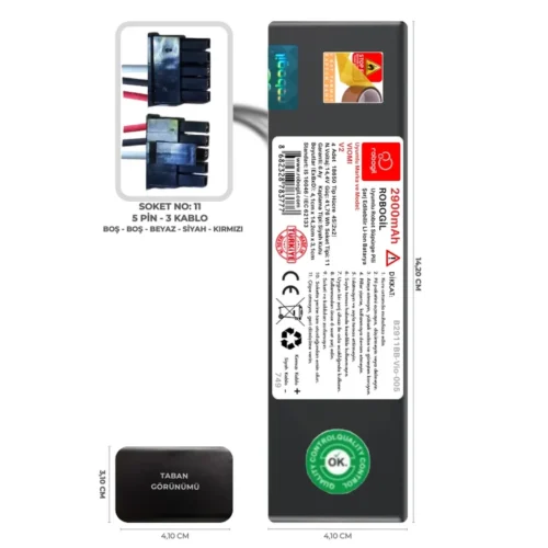 Viomi V2 2900mAh Uyumlu Bataryası Robot Süpürge Pili Li-ion Yedek Pil Paketi B2911BB-Vio-005