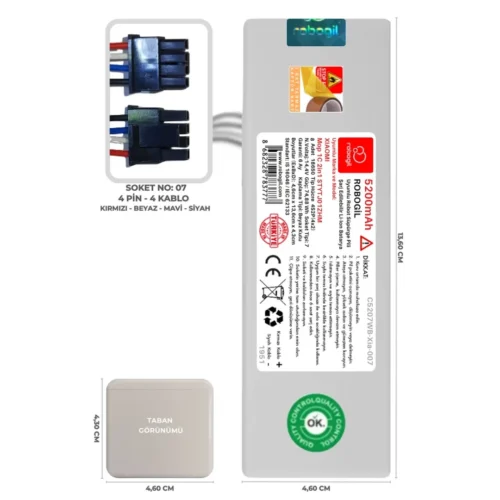 Xiaomi Mop 1C 2in1 STYTJ01ZHM 5200mAh Uyumlu Bataryası Robot Süpürge Pili Li-ion Yedek Pil Paketi C5207WB-Xia-007