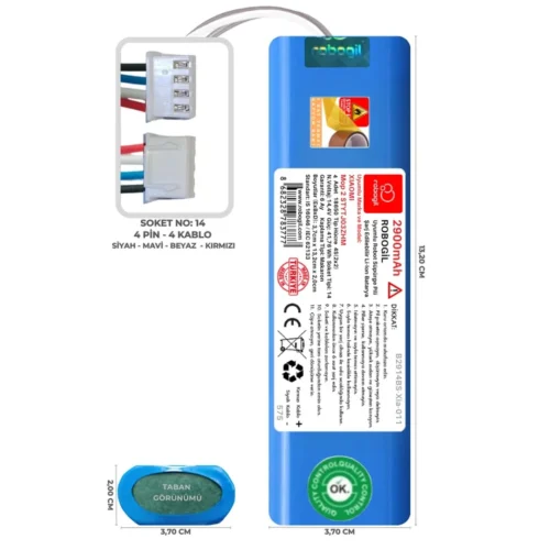 Xiaomi Mop 2 STYTJ03ZHM 2900mAh Uyumlu Bataryası Robot Süpürge Pili Li-ion Yedek Pil Paketi B2914BS-Xia-011